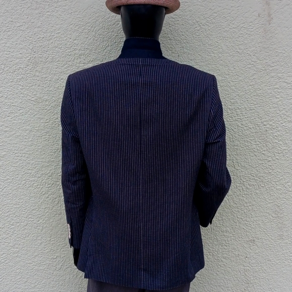 BLUE by PRONTO UOMO MEN'S PURE COTTON BLACK BLAZER W/WHITE PIN STRIPES - Picture 11 of 17